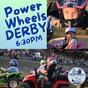 Tonight at 6:30pm, it's time for kiddos to show us their mad Derby skills at the Power Wheels Derby! Derbydog adult demo starts at 7pm. 🏁 Come watch both exciting shows, FREE in the grandstand with your fair admission. Pit passes are $25. | Clarion County Fair