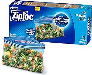 Ziploc Half Gallon Food Storage Freezer Bags, Easy Open and Close, 40 Bags Total