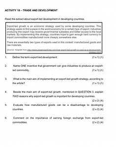 ACTIVITY 18 - TRADE AND DEVELOPMENTRead the extract about exp... | Filo