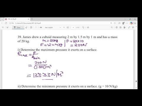 CALCULATING PRESSURE MAXIMUM AND MINIMUM - INTEGRATED SCIENCE GRADE 8 / PHYSICS FORM 1