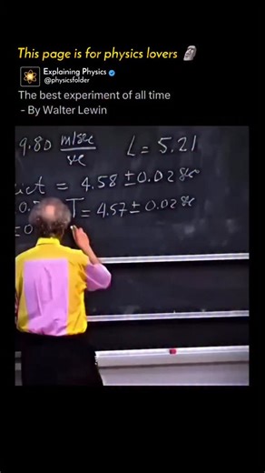 Physics | Mathematics | Science on Instagram: "With nothing more than a pendulum and precise calculations, Walter Lewin turned an abstract equation into something you could feel. The motion followed the math exactly, not approximately, not almost, but precisely as predicted. That moment is what makes physics powerful. It’s not about tricks or spectacle. It’s about trusting the laws of nature enough to stand in their path and watching reality confirm the theory in real time. Simple, honest, and u