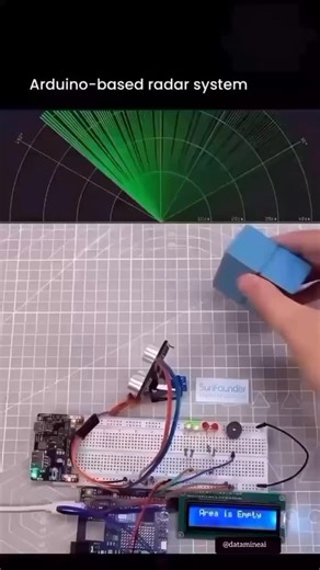technologia on Instagram: "Arduino-based radar system is a smart project that detects your surroundings with sound waves. Usually it’s done using an ultrasonic sensor and a servo motor. While rotating the servo motor sensor between specific angles, the sensor sends sound waves and calculates the distance based on the duration of the reflecting waves. Through this radar detects the location of objects in the surrounding area. The Arduino microcontroller works sensor data and displays distance inf