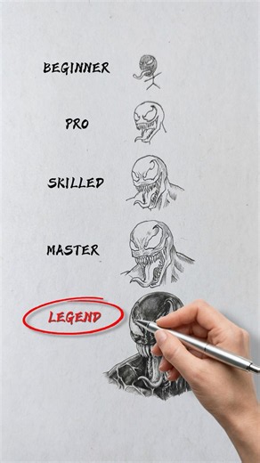 Drawing Venom in 5 Skill Levels 🕷️ Beginner → Pro → Master → LEGEND! #shorts