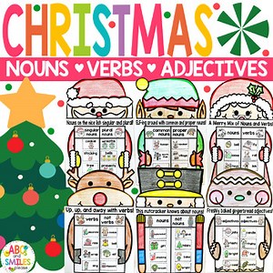 6 Christmas Grammar Crafts NOUNS VERBS ADJECTIVES Sorts Elf Santa Activities