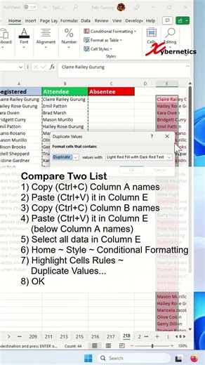 How to compare two lists to find missing values WITHOUT FORMULA - Excel Tips and Tricks #shorts