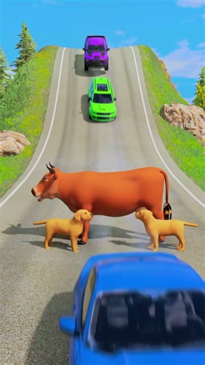 Big & Small Cars VS Cow & Dogs - BeamNG.Drive