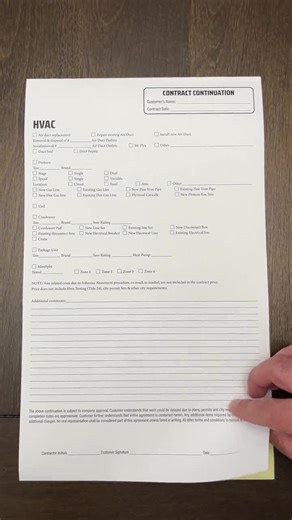HVAC Addendum Contract Form - Carbonless NCR Paper for Home Remodeling Contractors (pack of 10) - Etsy