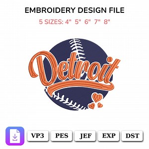 Detroit Baseball Embroidery Design, Detroit Sport Team, Machine File Embroidery, Instant Download PES DST - Etsy
