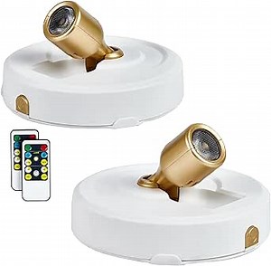 Wireless Spotlight Battery Operated, Dimmable LED Accent Light with Remote Control, 3000K Warm White Uplight Focus Light for Display Painting Picture Artwork Closet (2 Pack)