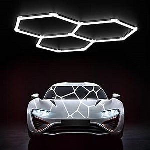 HYPERLITE Gen 2 Hexagon LED Lights: 105W 10500LM 3 Grids DIY Hexagon Led Lights, 6500K Ultra Bright, Easy Install, Durable Design for Garage, Car Detailing, Workshops, Basement, Gym