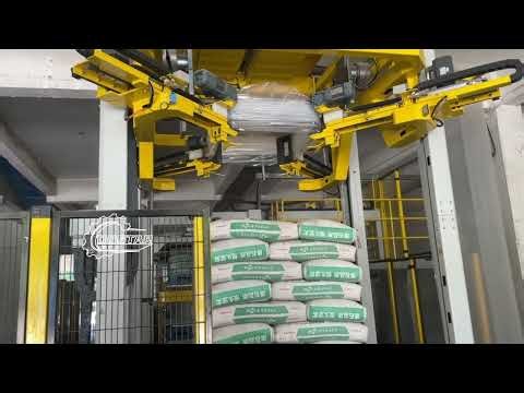 Automatic Cement Bag High-Level Palletizer & Cold Stretch Hood Machine Packaging Line