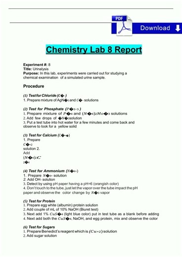 CHEM 104 LAB 8 Report Urinalysis Complete 2024 2025 100 Verified1436