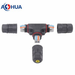 [Hot Item] Push in Fast Lock 2 Pin 3 Way Assembly Thread T Splitter Waterproof Connector