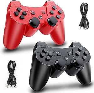SUNOVO 2023 Upgraded Controller for PS3 Controller Wireless for Playstation 3 Controller Wireless for PS3 Wireless Controller for PS3 Remote (Black + Red)