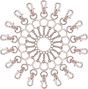 150Pcs Swivel Snap Hook Set,Rose Gold Swivel Clasps Lanyard Snap Keychain Hooks Lobster Clasp Split Key Rings with Chain and Jump Rings Bulk for Keychain Lanyard,Jewelry,DIY Crafts Supplies