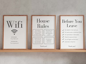 Airbnb Signs Set of 3, Airbnb Signage, Airbnb Sign Templates, Wifi, House Rules, Check-out, Airbnb Host, Airbnb Template, Rental Home Sign - Etsy