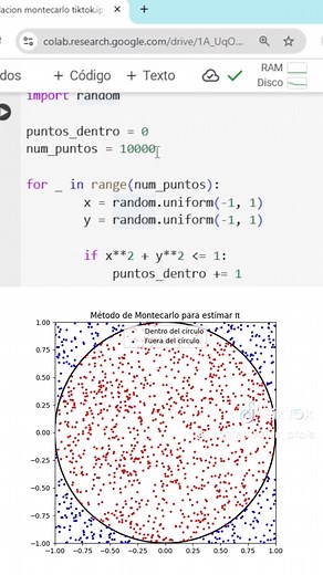 ✅Simulación estadística, método Monte Carlo📉. Emplearemos el método para calcular aproximadamente el valor de Pi🧐, ejecutaremos la simulación computacional para generar el resultado en Python👨‍💻#matematica#math #python #estadistica #programacion #codepython #programming #pythonprogramming #fyp#paratii