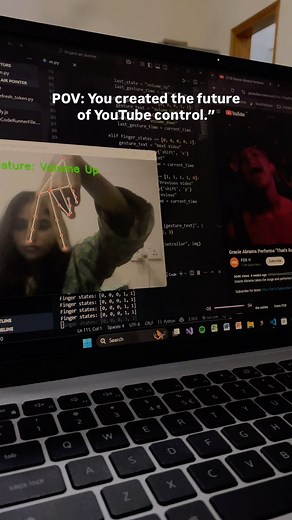 Meeshaim on Instagram: "Just completed a real-time **YouTube Gesture Controller** built with Python. This system enables users to control YouTube playback using hand gestures—no keyboard or mouse required. **Overview:** The project uses computer vision and hand tracking to identify specific finger gestures and translate them into YouTube commands such as play, pause, volume adjustment, and video navigation. **Technology Stack:** - OpenCV: for webcam input and image processing - MediaPipe Hands: 