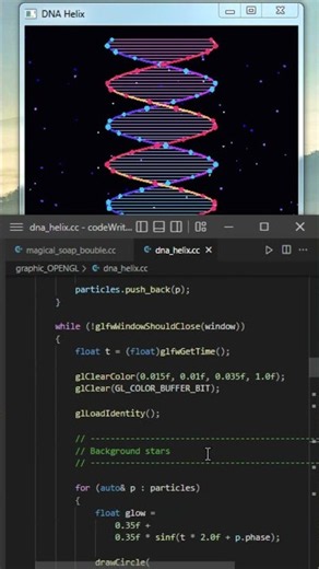 DNA Helix Pattern Draw using OpenGL C++ GLFW #cppprogramming#opengl#glfw#radiant