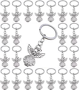 PHAETON 50PCS Silver Tone Guardian Angel Charm Keychain Key Ring