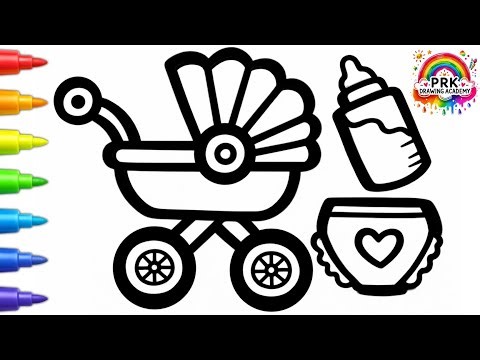 Baby Stroller, Milk Bottle & Diaper Drawing 👶🍼 Easy Coloring for Toddlers 