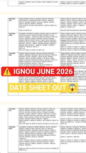 IGNOU June 2026 Tentative Date Sheet Out 🔥