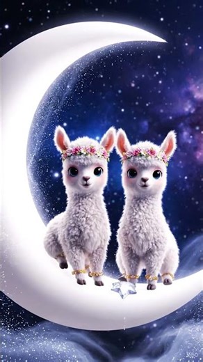 Moonlit Magic! 🌙 Baby Llamas in Space #Cute #cuteanimals #llama #animalforkids