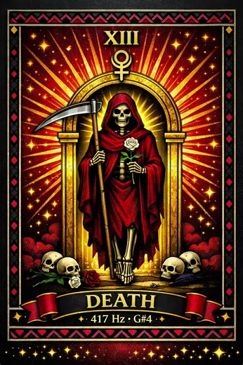 🔢 Chaldean Numerical Essence Number: 13 → 4 (1 3) Principle: Structure through transformation Planet: Pluto Stage of consciousness: Transmutation, rebirth, release World: Terrestrial → Underworld bridge Death is the emblem of sacred transmutation — the portal of release. #thedeathcard #deathtarotcard #tarottokwitchtok