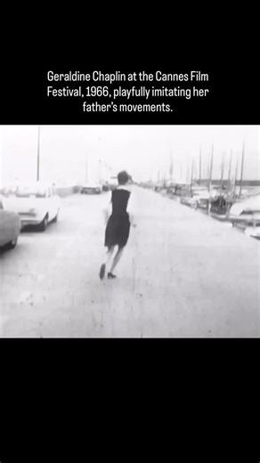 Geraldine Chaplin at the Cannes Film Festival, 1966, playfully imitating her father’s movements. | History of Cinema