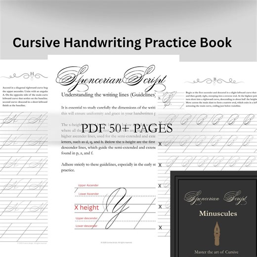 Spencerian Cursive Handwriting Practice PDF Lowercase Letters Worksheets Printable - Etsy Canada