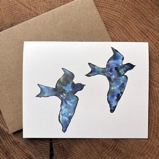 Birds Abstract Watercolor Painting Blank Notecard - Etsy