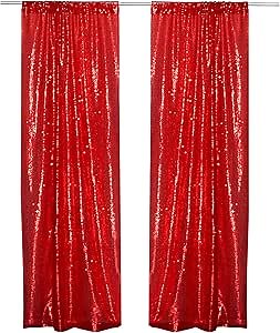 PartyDelight Red Sequin Backdrop Curtains 2x8ft 2 Panels - High Density 3mm Shimmer Sequin Background Sparkly Photography Drapes for Christmas, Valentine's Day, Traditional Weddings & Event Decor