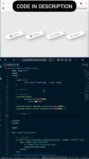 08 Premium 3D Social Buttons Animation | HTML CSS JS #shorts
