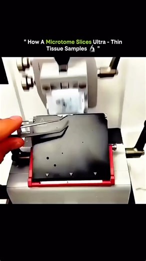 coldwar.iooo on Instagram: "A microtome is one of the coolest precision tools in medical and biological science, and this video shows exactly how it slices tissue samples into impossibly thin layers—sometimes just 1–5 micrometers thick. The process starts with the tissue being embedded in a solid block, usually paraffin wax, to give it stability. Once the block is secured, the microtome’s ultra-sharp steel or diamond blade moves with extreme accuracy, shaving off thin sections as smooth as a rib