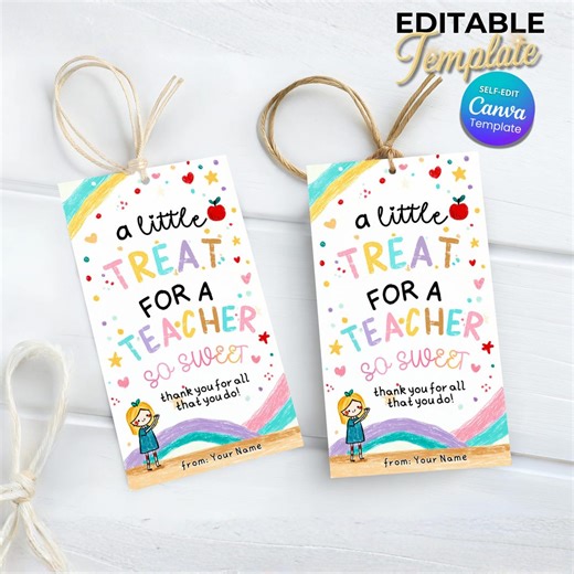Teacher Appreciation Gift Tag, Valentine Gift Tag Printable, Classroom Sweet Treat Bag Label, Thank You Teacher Tag, Editable Canva Template - Etsy