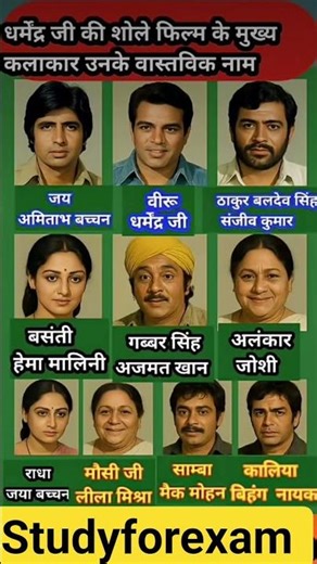 "धर्मेंद्र जी की शोले फिल्म के मुख्य कलाकार और उनके वास्तविक नाम"👈#ytshorts #youtubeshorts #gk #upsc