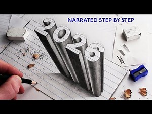 How to Draw 2026 with 3D Numbers Narrated for Beginners