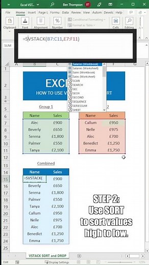 Excel Tutorial: How to Use VSTACK, DROP, and SORT in Excel #shorts