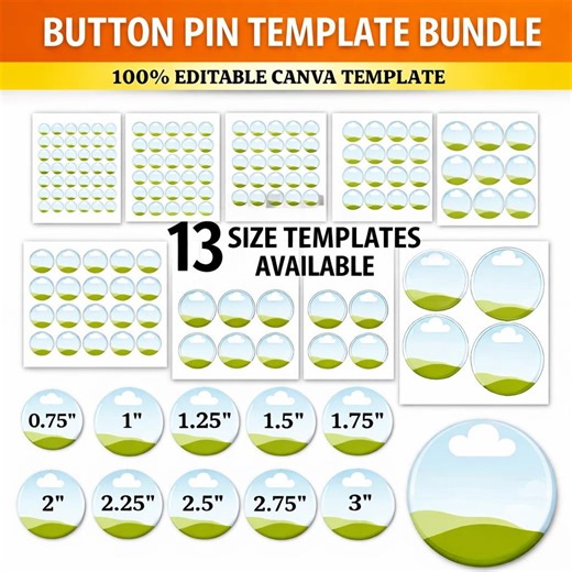 Button Pin Template Bundle Digital Download, Editable Badge Circle Templates, Sublimation PNG SVG, Blank Pinback Sizes 1–4 Inch - Etsy