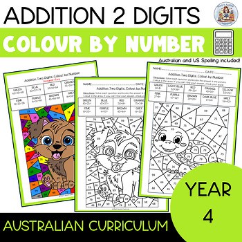 4th Grade Math Color By Number Addition Printable Worksheets