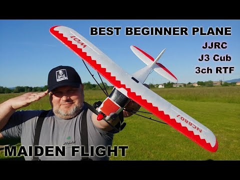 J3 Cub RED 3ch Fixed Wing 505mm 6-axis Gyro RTF Beginner plane JJRC Maiden flight
