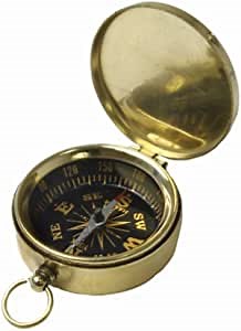 RedSkyTrader 1 3/4" Pocket Compass Key Chain - Brass with Black Face