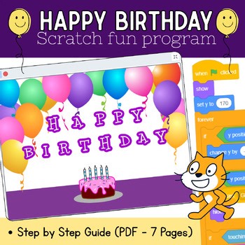 Scratch Coding Task Cards: Happy Birthday Program | 6-Step PDF Guide