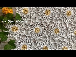 How to crochet daisy motif for a lacy tablecloth. Crochet Video Tutorial