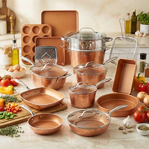 Gotham Steel Hammered 20 Pc Ceramic Cookware Set Nonstick, Induction Pots and Pans Set, Non Toxic Cookware Sets, Oven & Dishwasher Safe, Copper - Walmart.com
