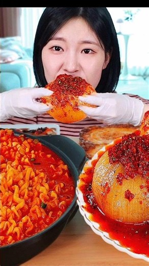 🔥 Spicy Fire Noodles, Boiled Onion & Dumplings ASMR Eating Mukbang 🌶️🤤