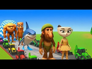 Giant Slide Race: Cow Elephant Gorilla Hippo Tiger – Funny 3D Animals