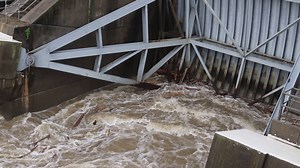 Here's a view of Webbers Falls Lock and Dam, Oklahoma, on the Arkansas River from just after noon with approximately 115,000 cubic feet per second of water flowing downstream. Our dams continue to work as designed to reduce the risk of flooding downstream and our highly trained engineers continue to monitor the situation and make water releases, and hold water, as needed. Go to our website at www.swt.usace.army.mil and click on the blue Water Control Data System button for more information on wa