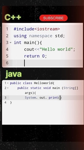print hello world for c++ ll print hello world for java ll print hello world ll # dsa #cpp #java