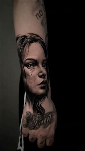 🎭 Realistic Portrait Hand & Forearm Tattoo | Black & Grey Crying Girl